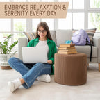 Round Pouf Ottoman and Foot Rest, Soft Corduroy Poufs with Sponge Chunk Filling, Comfort Sponge Stuffed Poofs for Couch Desk Resting Your Feet, Brown(17.1" D x 17.1" W x 14" H)
