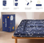 MAXYOYO Navy Floral Printed Japanese Floor Mattress Rustic Style Futon Mattress Foldable Bed Roll Up Camping Lounger Couches and Sofas Mattress Topper Twin Size