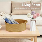 Woven Basket,Small Rope Storage Bin with Handles & Ribbon Bag, Organizer for Shelves Closets,Gift Basket Empty for Birthday,Books,Dog Toys, Jute/2 Pack