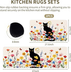 Cat Rugs for Kitchen Floor, Anti Fatigue Mats for Kitchen Floor Non Slip, 2PCS Rubber Kitchen Mat, Washable Cushioned Carpet Rug for Sink Laundry Gifts for Christmas 15.7"×27.5" +15.7"×47" 3.5mm