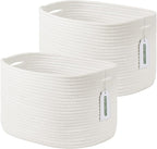 Cotton Rope Storage Basket, 15x10x9 Inches, Woven Basket for Shelves, Clothes, Towels, Books, and Laundry, White (2 Pack)