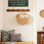 Hanging Wall Basket Handwoven Wicker Basket for Plants, Flowers & Storage, Rustic Farmhouse Wall Decor Organizer, Light Brown Plastic Rattan