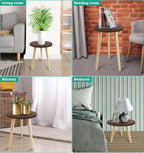 10IN Tall Plant Stand Holder for Indoor Planters, Mid Century Small Round Wood Table for Living Room Corner Floor