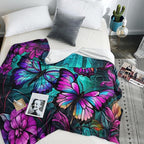 Butterfly Neon Throw Blankets for Women Farmhouse Blue Purple Colorful Butterflies Fleece Bed Blankets Ultra Soft Warm All Season Decorative Fleece Blankets for Chair Car Sofa Couch 70"X80"