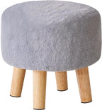 YMYNY Round Pouf Ottoman Small Foot Stool Faux Fur Foot Rest for Couch Modern Boho Footstools with Wood Legs for for Living Room Bedroom Office 12.6" D×12.6" W×12.6" H Grey UHBD035G