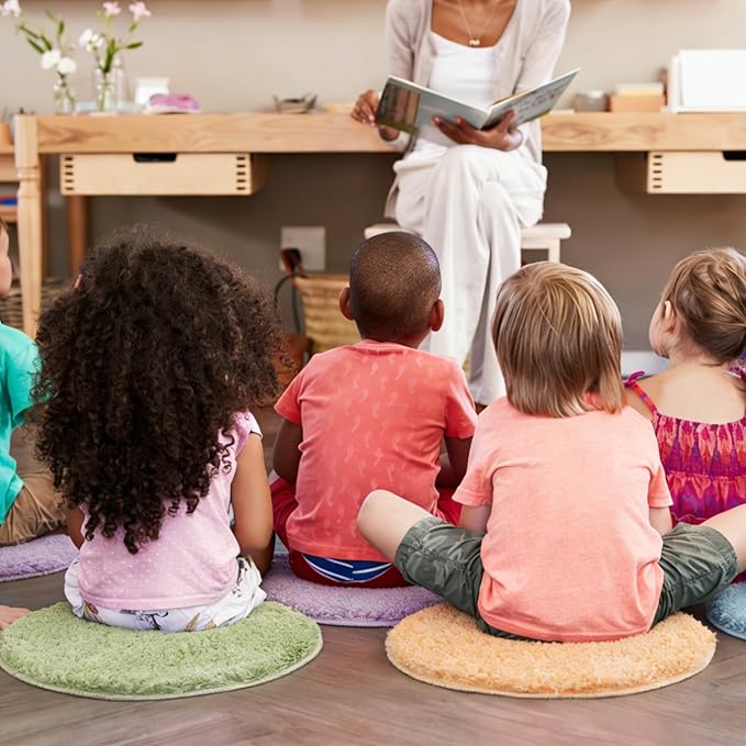JarThenaAMCS 6Pcs Pastel Student Carpet Seats 16" Round Floor Seats Soft Circle Floor Rug Mats for Classroom Group Activity Learning Play Areas Supplies