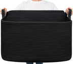 Goodpick Extra Large Storage Basket, 23.6" x 15.7" x 13.8" Rectangle Cotton Rope Basket for Blankets, Pillows, Toys, Woven Dirty Clothes Baskets for Laundry, Black