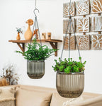 Melphoe 2 Pack Self Watering Hanging Planters Indoor Flower Pots, 5.3/8.3 Inch Outdoor Hanging Basket, Plant Hanger with 3Hooks Drainage Holes for Garden Home (Gray)