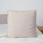 YINFUNG Quilted Euro Shams Set of 2 Natural Beige Linen Muslin Cotton Farmhouse Neutral 26×26 European Pillow Cover Oatmeal Tassel Fringe Boho Decorative Textured Gauze Suqare for Bed Sofa Light Brown