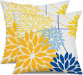 DFXSZ Yellow Blue Outdoor Pillow Cover 16X16 Inch Set of 2 Outdoor Waterproof Summer Floral Yellow Decorative Pillow case Decor for Couch Patio Funiture Garden Print Polyester Cushion Cover 01J16