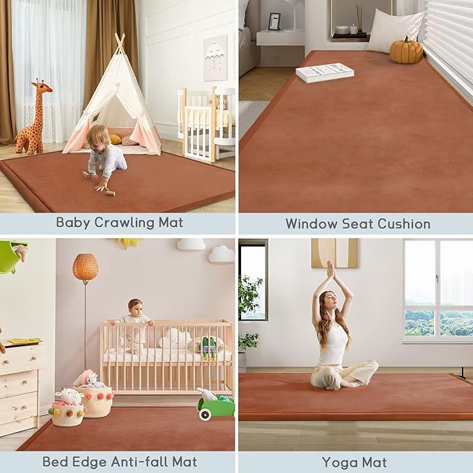 Baby Play Mat for Floor Nursery Muscle Mat Area Rug Playroom Rug 50"x50" Memory Foam 1.3" Thick Crawling Mat for Babies,Toddlers, Infants,Kids (Brick Red)