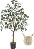 Artificial Eucalyptus Tree, 4ft Tall Green Silk Leaves Perfect Faux Plant with Basket, Mordern Fake Eucalyptus Trees for Indoor Outdoor Home Office Livingroom Floor Décor