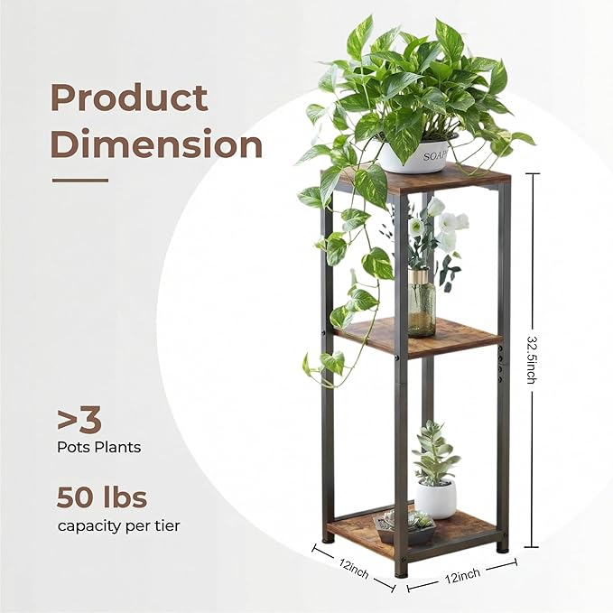 3 Tier Tall Plant Stand Indoor, 32.5" Corner Plant Stands for Indoor Plants Multiple, Multi-Functional Small Side Table for indoor Plants
