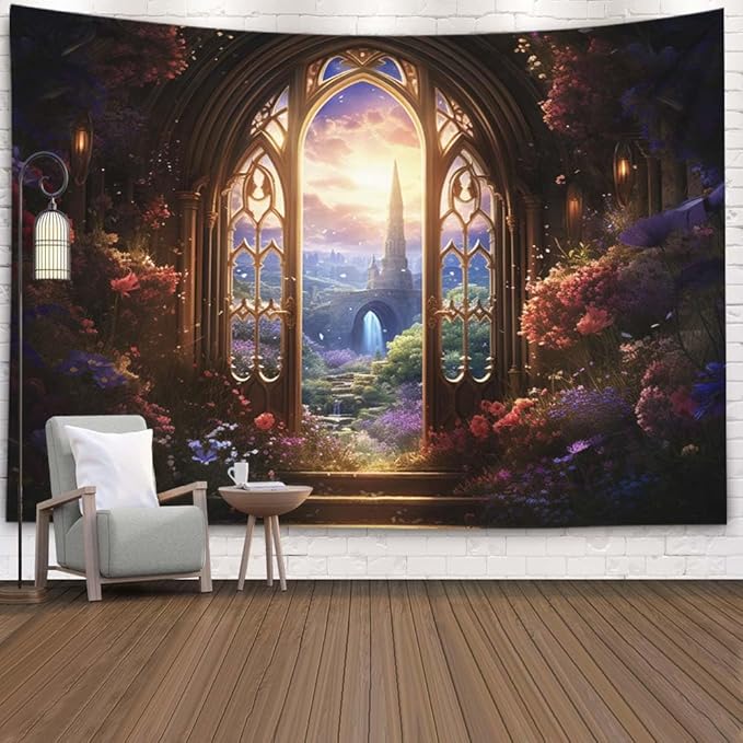 EMMTEEY Fantasy Ceiling Tapestry for Bedroom 92.5X70.9 Inch - Fairytale World Home Decor Witchy Forest Backdrop for Living Room Dorm