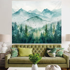Atrippy Forest Mountain Nature Tapestry, Misty Foggy Sage Green Landscape Tapestries Wall Hanging, Tree Aesthetic for Bedroom Living Room Backdrop Decor 51x60 Inch