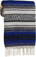 Large Mexican Blanket in Royal — Handcrafted Serape Falsa Yoga Blanket (73” x 48”) – Durable Throw for Camping, Beach & Outdoor Use – Artisan Craft, Made in Mexico from Recycled Fibers