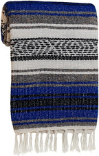 Large Mexican Blanket in Royal — Handcrafted Serape Falsa Yoga Blanket (73” x 48”) – Durable Throw for Camping, Beach & Outdoor Use – Artisan Craft, Made in Mexico from Recycled Fibers