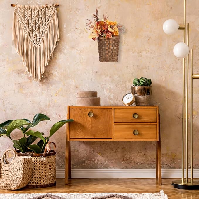Mini Vintage Woven Wall Basket - Retro Flower & Kitchen Storage Hanging Holder for Small Sundries