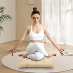 Meditation Floor Cushions, Thickened Floor Pillow for Adults, Large Square Pillows Seat Cushion for Tatami Living Room Yoga, Memory Sponge Block Added, 22x22 Inch, Beige