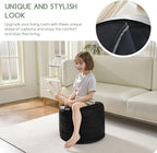 HIGOGOGO Round Stuffed Pouf Ottoman, Pu Leather Poufs with Foam Chunk Filling, Furry and Fluffy Pouf Foot Stool Storage Ottoman, 20 X 15 Floor Poufs Foot Rest for Living Room, Black
