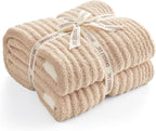 Snuggle Sac Queen Size Blanket for Bed, Soft Luxurious Bedding Blankets, Large Fuzzy Plush Microfiber Blankets, Beige, 90x90 inches