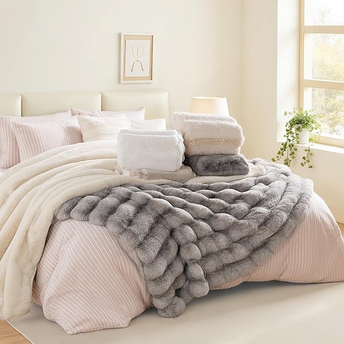 NEXHOME PRO Faux Fur Twin Blanket, Ultra Soft Cozy Warm Fuzzy Fluffy Plush Reversible Blanket for Couch, Sofa, Bed, Home Decor Gift, Tie-dye Sand 6080