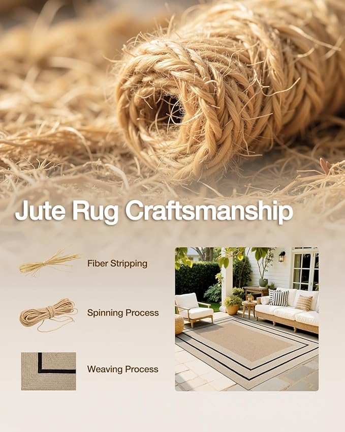 LUMI 9x12 Jute Area Rug for Living Room, Natural Braided Woven Rugs Non Slip, Neutral Carpets No Shedding, Durable for High Traffic, Dining Room, Indoor, Outdoor, Patio