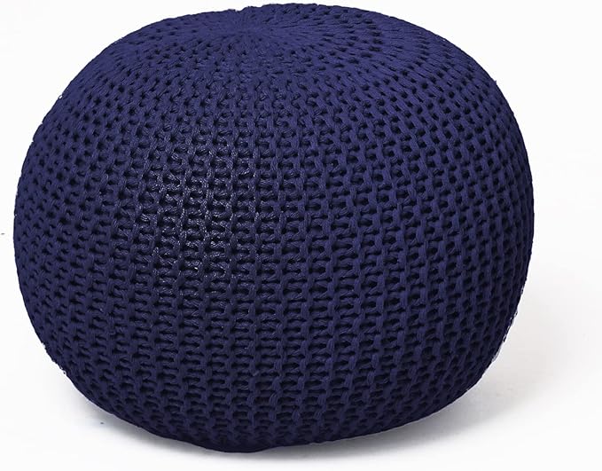 Urban Lifestyle Round Knit Pouf - Hand Woven Cotton, Navy