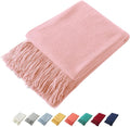 Homiest Decorative Knitted Throw Blanket with Fringe, Lightweight Acrylic Knit, Soft & Cozy Tassel Blanket for Couch, Sofa, Bed (Baby Pink, 50 x 60 Inch)