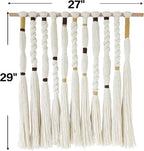 Flber Macrame Wall Hanging Woven Knot and Tassel Fringe Handmade Boho Wall Art for Bedroom, Living Room, or Entryway Decor 27" W x 29" L