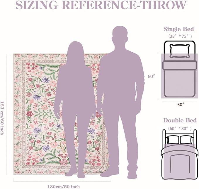 Lahome Floral Fleece Blanket for Women Girls Dorm Boho Decor, Small Throw Blanket for Couch Bed Chair Cover, Decorative Fleece Blanket Throws Mom Gift Spring Home Decor,Flower Purple 50x60