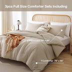 ROSGONIA Oversized King Comforter 120x120, 3pcs Super King Comforter (1 Light Khaki Comforter & 2 Pillowcases) Lightweight Warm Bedding Blanket Quilt