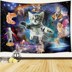 Cats Tapestry, Cool Funny Kittens Starry Sky Nebula Galaxy Milky Way Space Psychedelic Hippie Wall Hanging for Home Decor, 71x60 Inches
