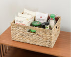 Jumbo Wicker Basket, Rectangular Wicker Baskets for Storage, Water Hyacinth Extra Large Storage Baskets, Shelf Basket with Built-in Handles-1 Pack