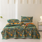 100% Cotton Jacquard Quilt Floral Ginkgo Leaves Print,Soft Muslin Bed Cover 3 Layers Reversible Bedspread Coverlet Breathable Lightweight Bedding,King(98"x94"), No Pillow Sham