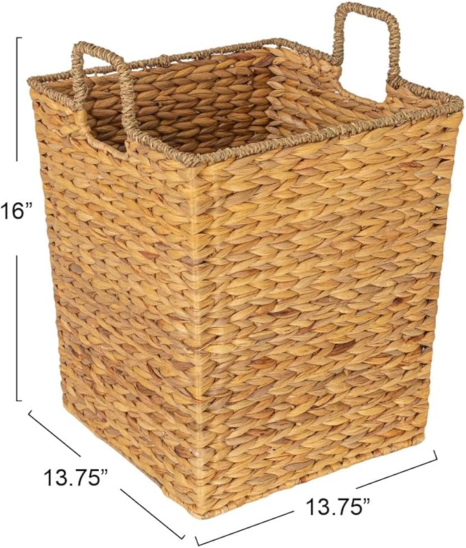 Household Essentials Square Handwoven Water Hyacinth and Seagrass Basket with Handles, Natural