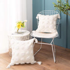 PLWORLD Boho White Throw Pillow Cover 18x18 Inch with Tassels, Pom Pom Tufted Decorative Cream Chenille Fabric Accent Textured Cushion Case for Bed Couch, 1 PC Cover Only No Insert