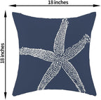 Blue Starfish Pillow Covers 18x18 Inch Set of 2, Nautical Ocean Coastal Blue Coral Throw Pillows Spring Summer Decorations Linen Pillowcase Outdoor Decor Farmhouse Cushion Case for Home Holiday