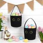 Hanging Basket, Small Black Cat Easter Woven Basket with Leather Handle, Cotton Rope Wall Storage Basket for Plants Toys Remotes (7.8x7 in)