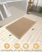 AMOAMI Upgraded Waffle Bath Mat, Super Absorbent Non Slip Bath Mats for Bathroom Floor, Washable Bathroom Rugs with Tassels, Rubber Backed Bathroom Mats, Ultra Soft, 20" x 32", Brown