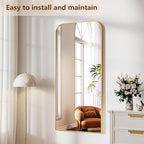 Koonmi Full Length Mirror, 65"x24" Mirror Full Length with Stand, Gold Domed Top Square-Edged Floor Mirror with Aluminum Alloy Frame for Bedroom Living Room