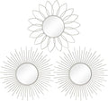 3 Pack Metal Mirrors for Wall Sunburst Wall Mirrors Home Décor Decorative Hanging Wall Art for Living Room Bedroom Entryway (White, Flower+Sunburst)