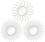 3 Pack Metal Mirrors for Wall Sunburst Wall Mirrors Home Décor Decorative Hanging Wall Art for Living Room Bedroom Entryway (White, Flower+Sunburst)