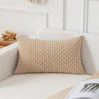 Kevin Textile 14x24 Inch Pillow Cover 1 Pack Boho Decorative Soft Striped Corduroy Lumbar Farmhouse Solid Color Accent Rectangle Cushion Case for Living Room Couch Sofa Bed, Beige
