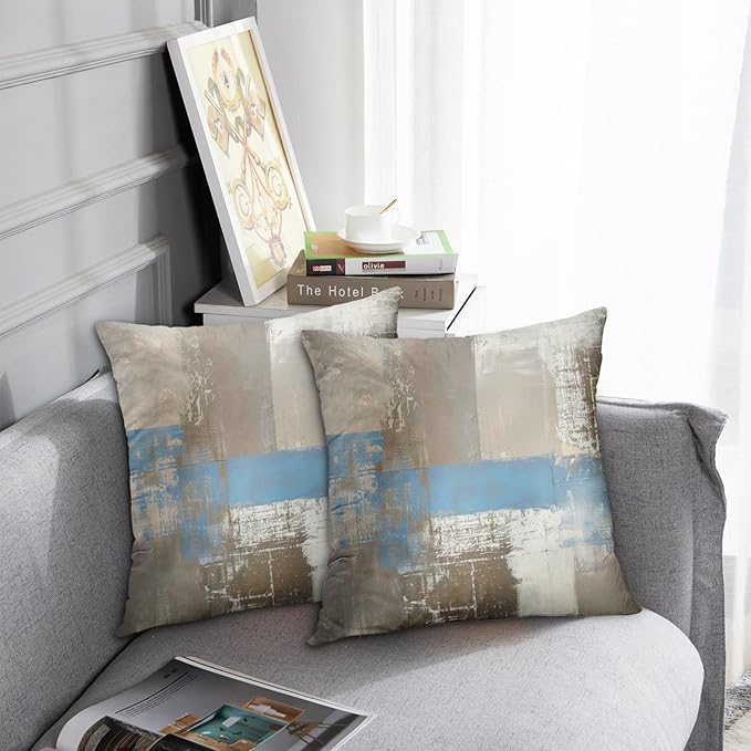 Britimes Throw Pillow Covers Modern Home Art Decor, 18 x 18 Inches Set of 2 Abstract Oil Painting Pillowcases for Bedroom, Living Room, Cushion Couch Sofa, Abstract Grey Blue Brown
