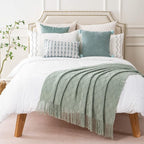 BATTILO HOME Sage Green Throw Blanket for Couch, Boho Bed Throws for Home Decor, Light Blue Throw Blanket for Sofa Living Room, 50"x60"