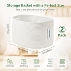 Cotton Rope Storage Basket, 15x10x9 Inches, Woven Basket for Shelves, Clothes, Towels, Books, and Laundry, White (2 Pack)