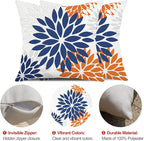 DFXSZ Blue Orange Outdoor Flower Pillow Covers 18x18 Inch Set of 2 White Colored Throw Pillows Outdoor Waterproof Decor for Living Room Sofa Patio Funiture Garden Floral Polyester pillow covers 002C18