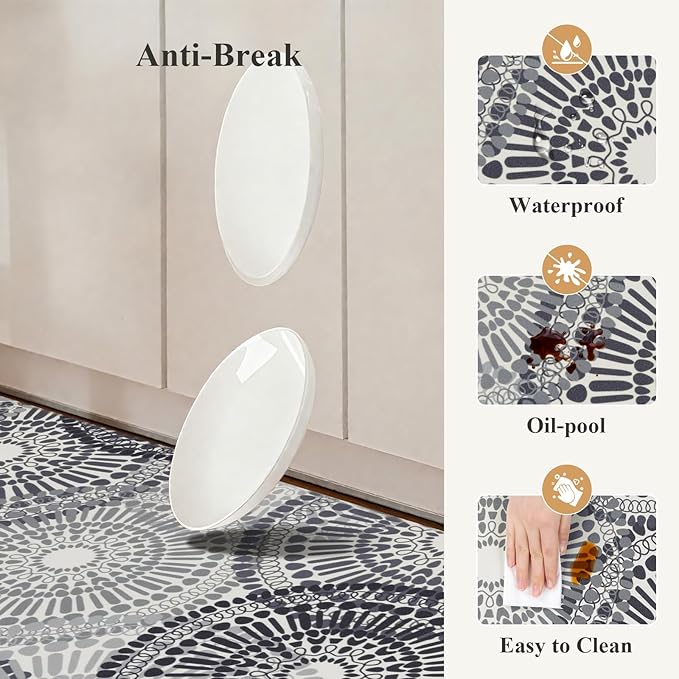 HEBE Cushioned Kitchen Mats for Floor Set of 2, Non Slip Anti Fatigue Kitchen Rugs and Mats, Floral Waterproof Comfort Foam Standing Mat Floor Carpet for Kitchen,Home Office,Sink,Laundry