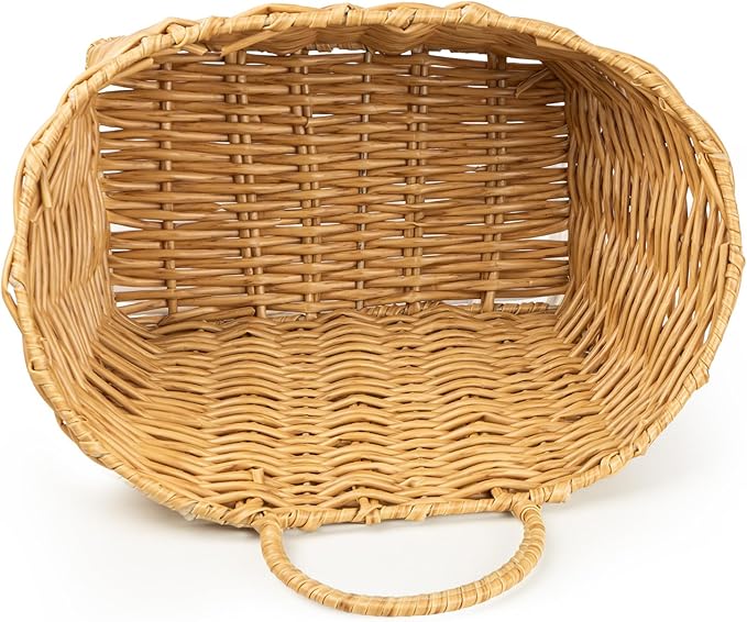 Hanging Wall Basket Handwoven Wicker Basket for Plants, Flowers & Storage, Rustic Farmhouse Wall Decor Organizer, Light Brown Plastic Rattan